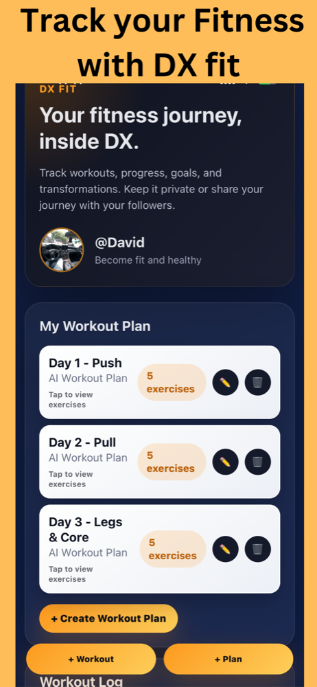 Track fitness and workout plans with DX Fit